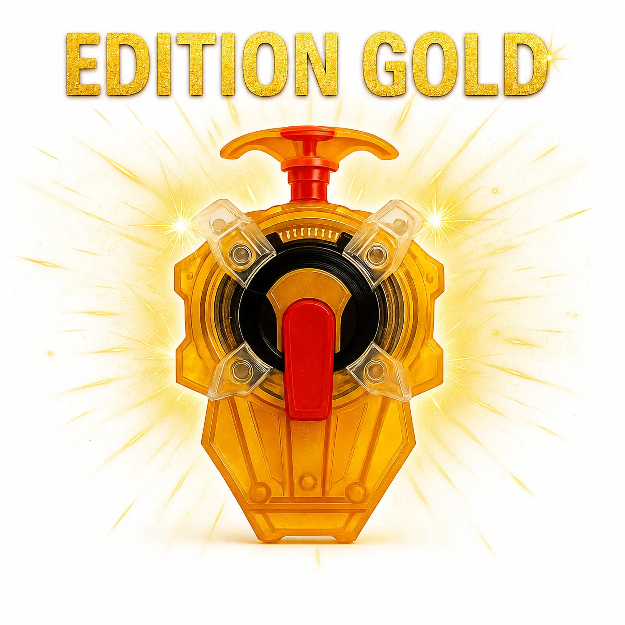 <p style="color:gold;font-weight:bold;display:inline-block;">GOLD Lanceur à étincelles <br> TOUPIE BEYBLADE BURST<br>  SUPER KING</p>